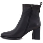Black Leather Heeled Ankle Boots for Women Vinceza 86449