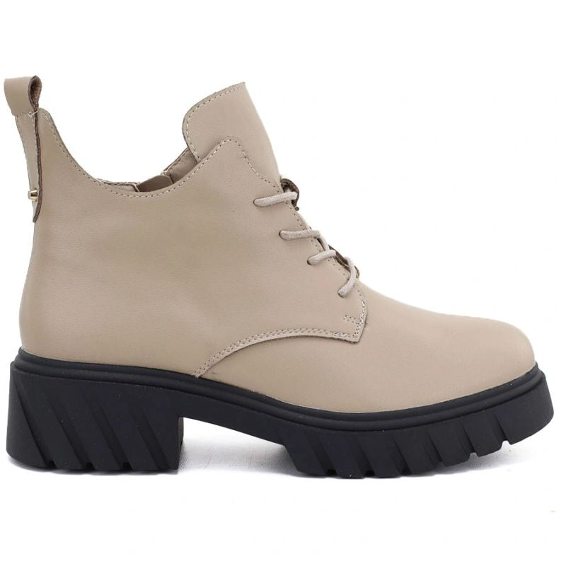 Women's beige leather ankle boots on the platform M.Daszyński SFY2502-11ac