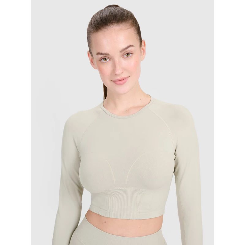 Women's training longsleeve crop top with cutout back 4F 4FRSS25TFLOF486-83S *Kategoria tymczasowa Your Sports Performance