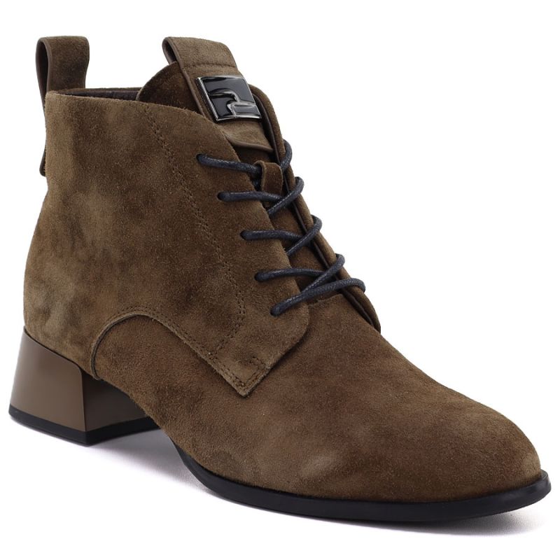 Women's leather ankle boots with heels, camel suede, Vinceza FIO27-67036