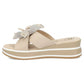 Women's leather wedge sandals with a flower, beige Filippo DK7636