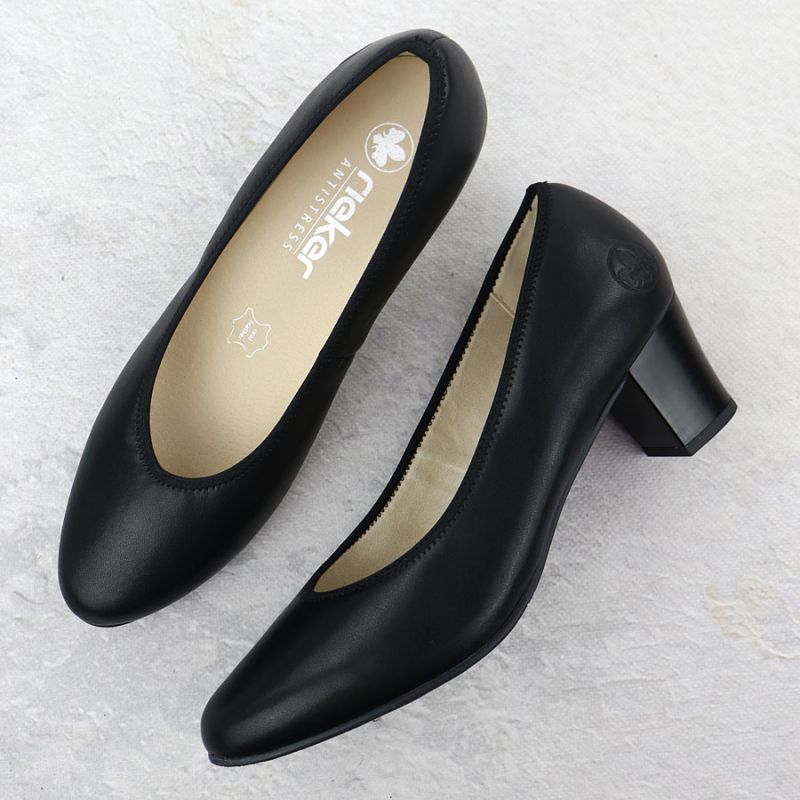 Women's leather pumps with a low heel, black Rieker 44650 Footwear Your Sports Performance