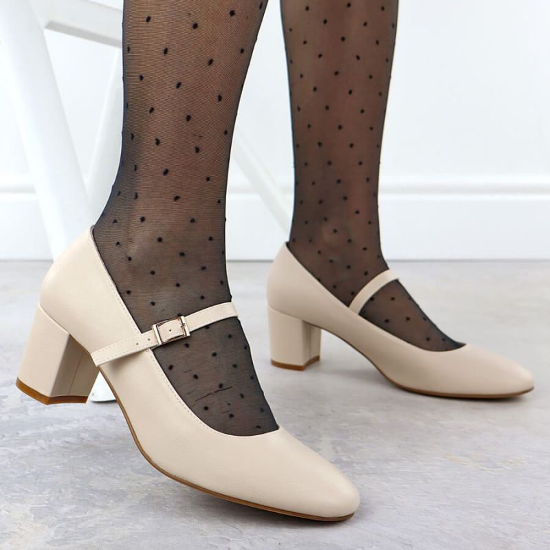 Nude low-heeled pumps with strap Sergio Leone PB176 Footwear Your Sports Performance