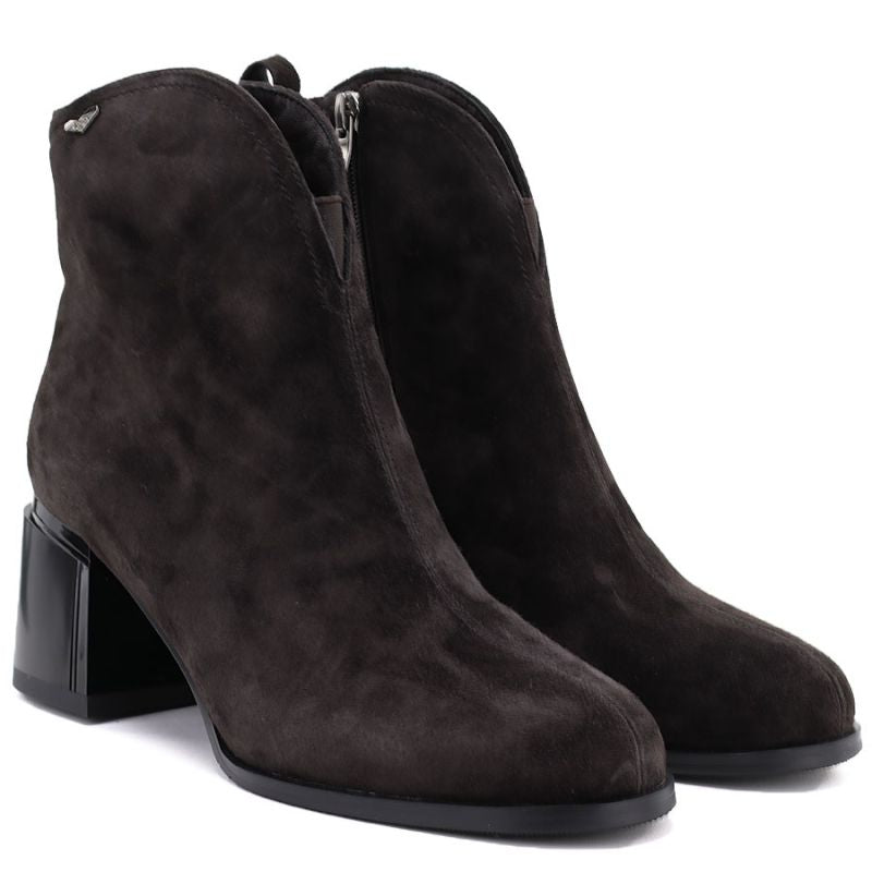 Women's leather ankle boots with high heels, chocolate, Vinceza 91178