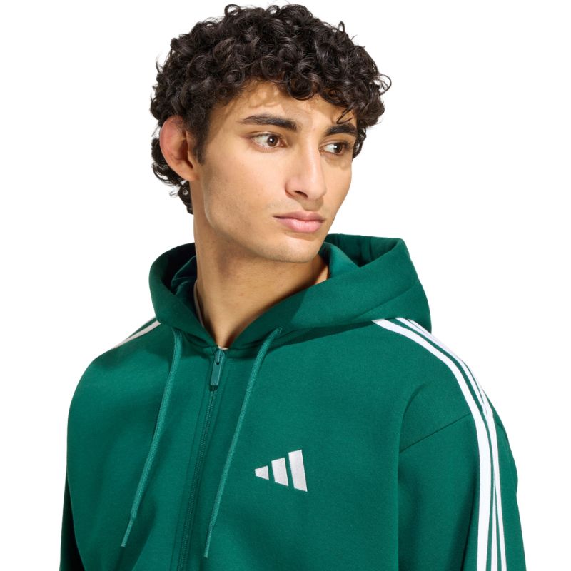 Men's adidas Essentials 3-Stripes Fleece Full-Zip Hoodie Green KZ1412