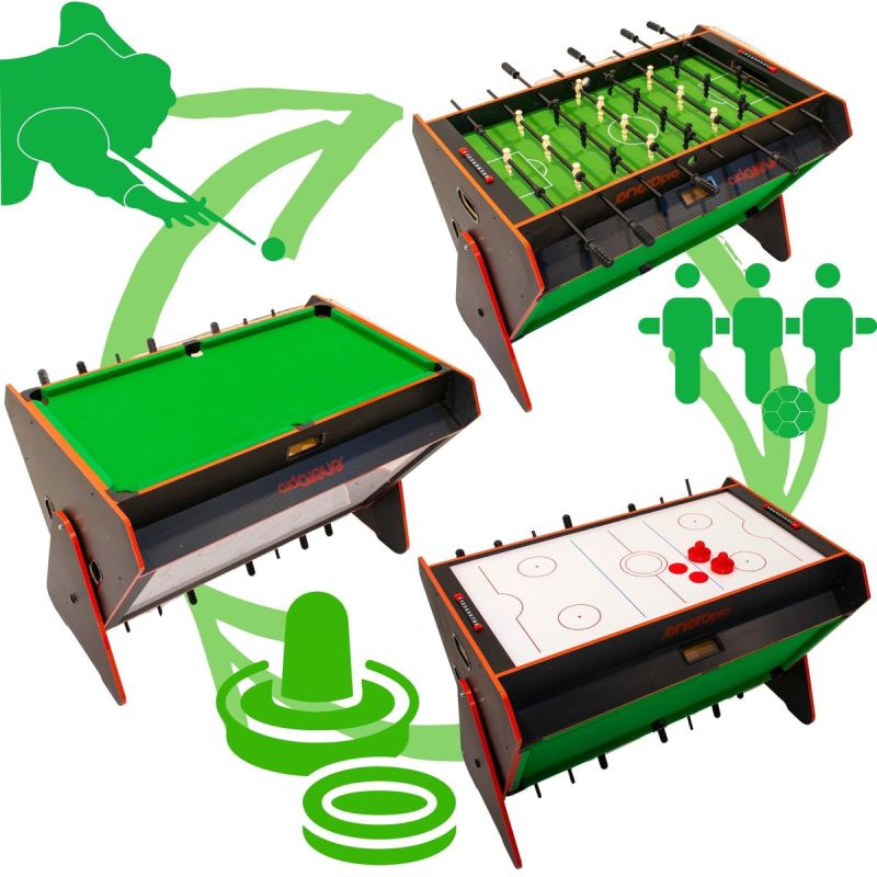 3-in-1 ROTARY GAME TABLE BILLIARDS TABLE FOOTBALL AIR HOOK-UP 121x84.5x85.3CM BLACK Accessories Your Sports Performance