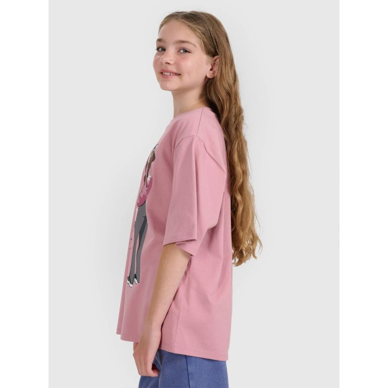Oversized T-shirt with print for girls 4F 4FJRAW25TTSHF2936-54S *Kategoria tymczasowa Your Sports Performance