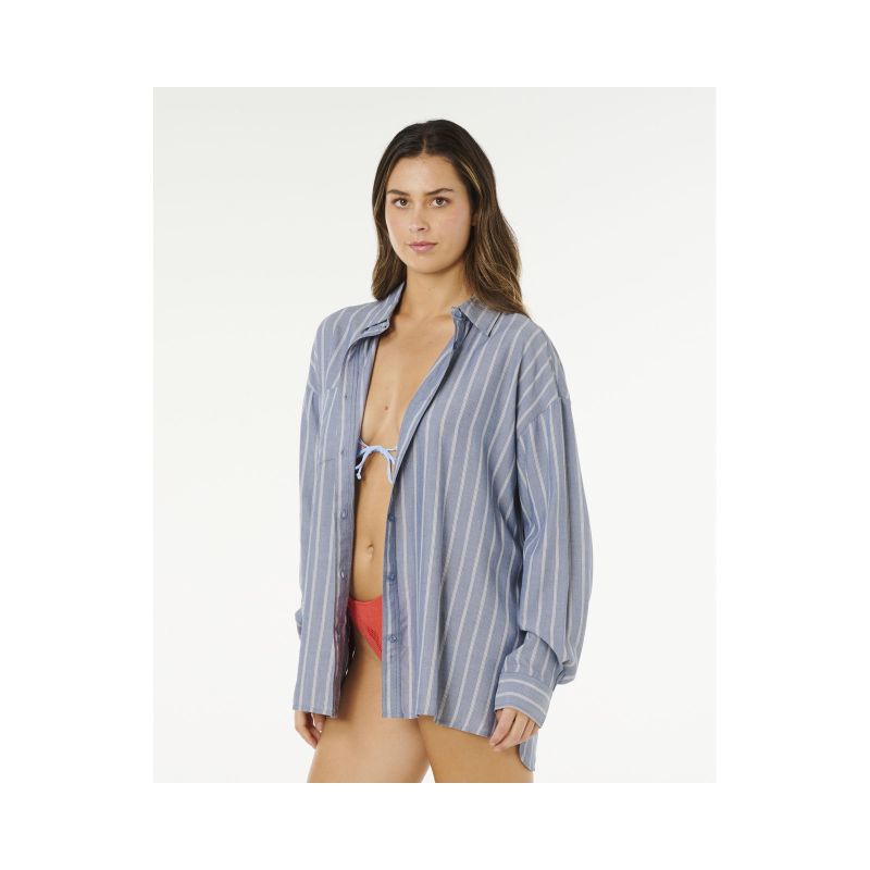 RIP CURL Women's Beach Days Pinstripe Shirt Blue