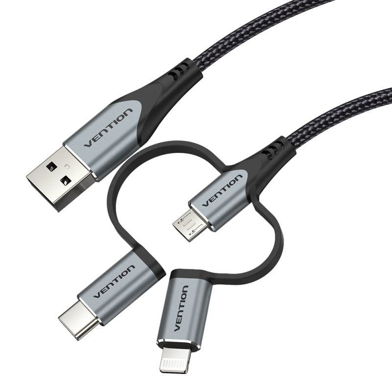 Vention USB-A 3in1 Micro-B USB-C Lightning Cable 1m Gray In preparation Your Sports Performance
