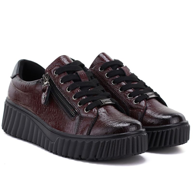 Women's patent leather platform shoes in burgundy Vinceza 133134