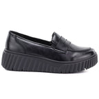 Black leather wedge moccasin shoes Vinceza 133135