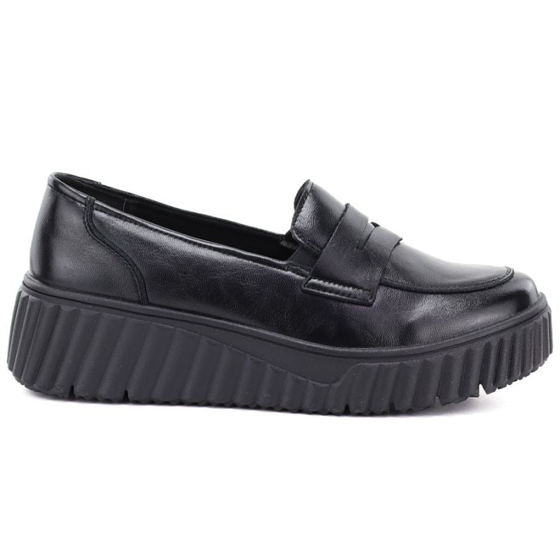 Black leather wedge moccasin shoes Vinceza 133135