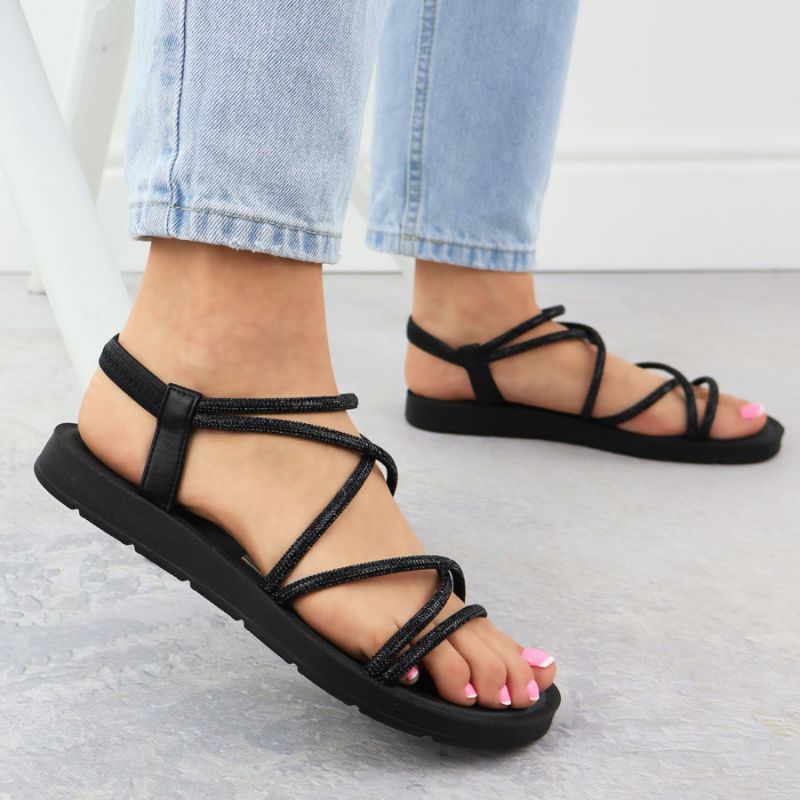 Women's Roman sandals with zircons, black Filippo DS6884 Footwear Your Sports Performance