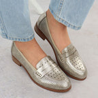 Women's openwork loafers, metallic gold, Potocki 12581 Footwear Your Sports Performance