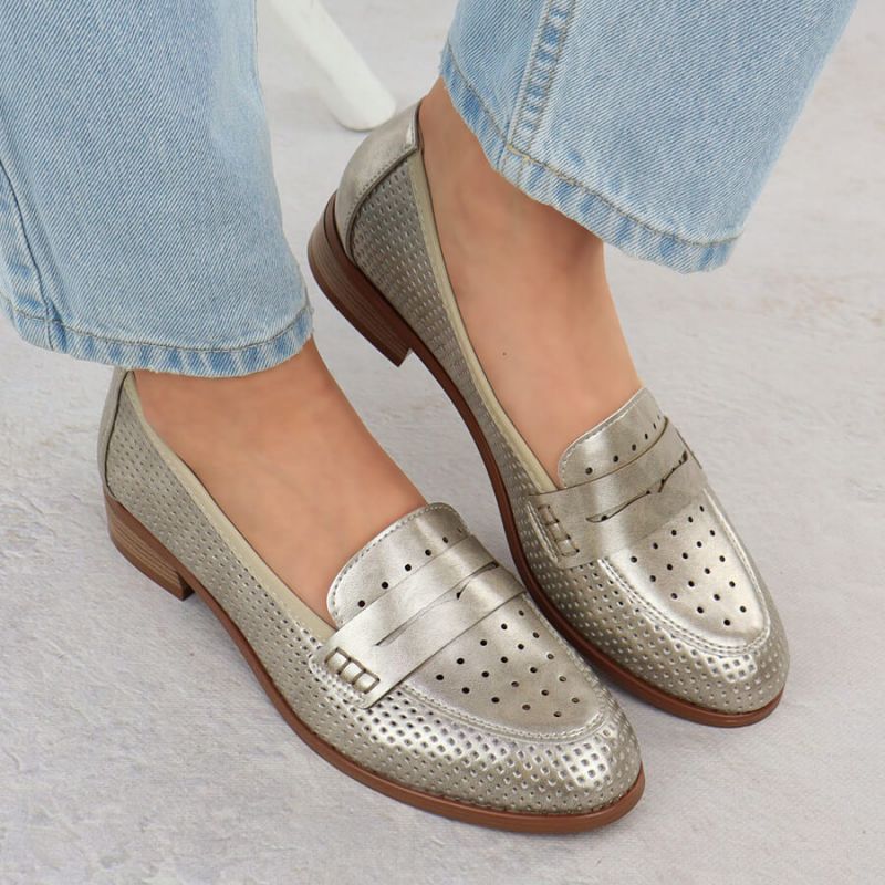 Women's openwork loafers, metallic gold, Potocki 12581 Footwear Your Sports Performance