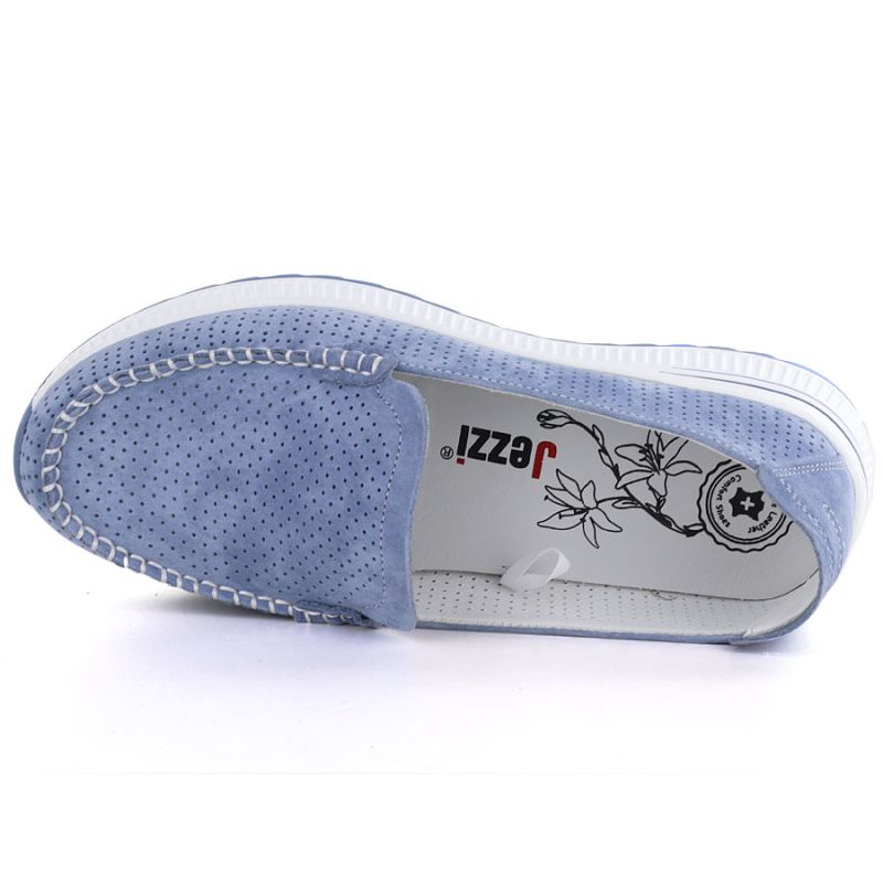 Leather moccasins with a thick sole, openwork, blue Jezzi 9793 Jezzi
