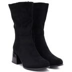 Women's short high-heeled boots in black suede Jezzi ASA269-7
