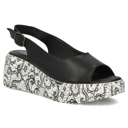 Women's leather wedge sandals, black, Filippo DS7580
