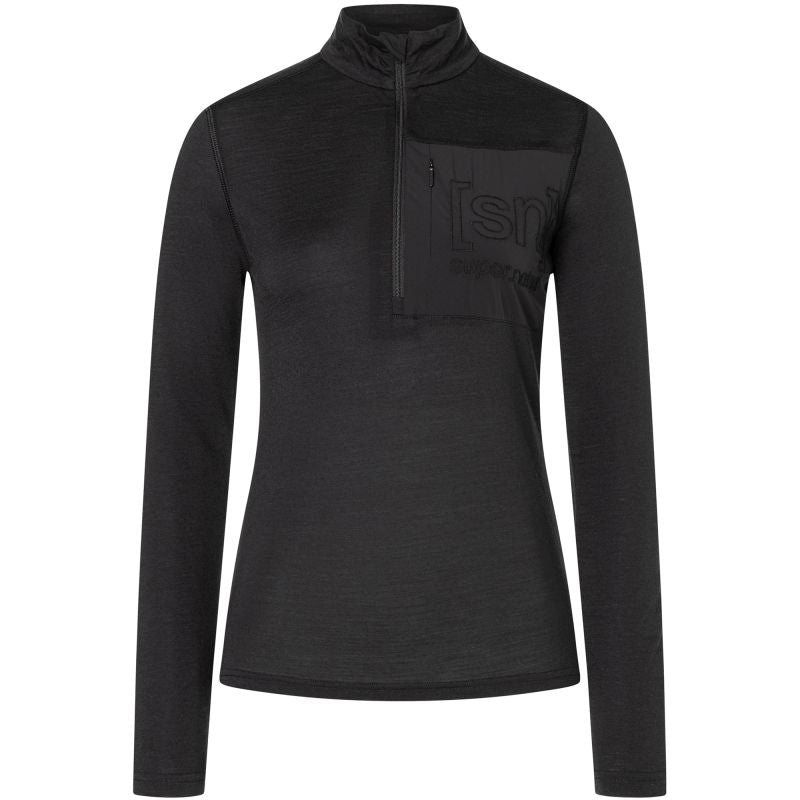 Women's Thermal Long-Sleeve Top SUPER.NATURAL W SIERRA140 POCKET ZIP 1/4, black