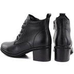 Women's leather lace-up high-heeled ankle boots, black, Vinceza EN27-133107