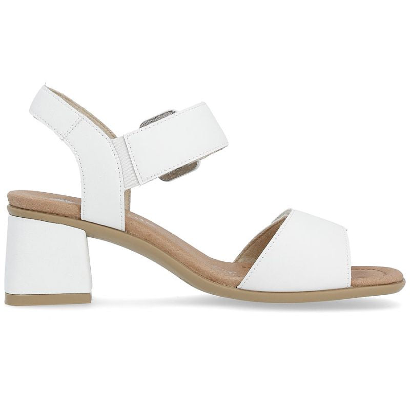 Women's leather sandals on a block heel white Remonte by Rieker D1K51-80