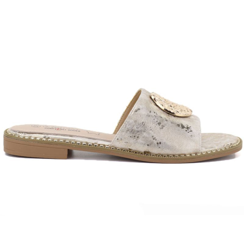 Women's gold leather flip-flops S.Barski KV61-6034 S.Barski