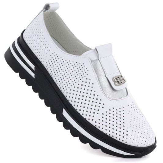 Women's leather openwork platform shoes, white, S.Barski 7092 S.Barski