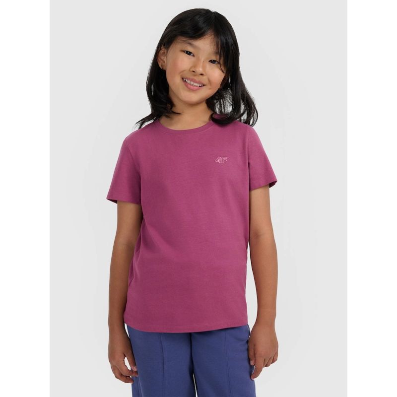 Girls' regular-fit plain T-shirt 4F 4FJRAW25TTSHF3233-50S