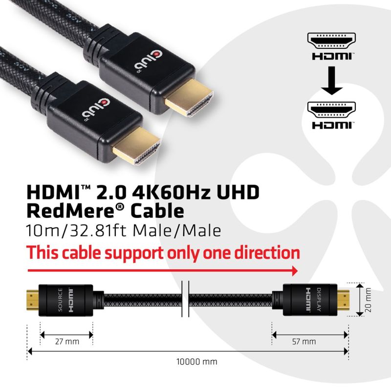 CLUB3D HDMI 2.0 4K60Hz RedMere cable 10m/32.8ft Kable i adaptery/Kable HDMI Your Sports Performance