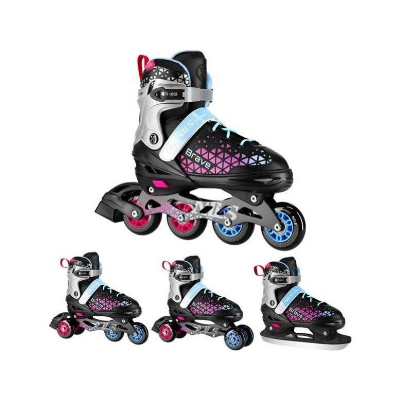 NH18190A 4-in-1 BRAVE PINK ROLLER SKATES SIZE S (29-33) WITH NILS EXTREME HOCKEY BOARD Import z Action/Skating/Rolki, wrotki Your Sports Performance
