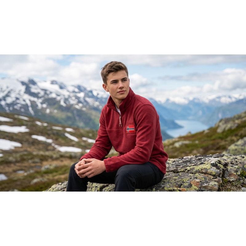 Geographical Norway TEQUATEUR BURGUNDY DB MEN 233 Men's Fleece Jacket (WZ6696H/GN-BURGUNDY)