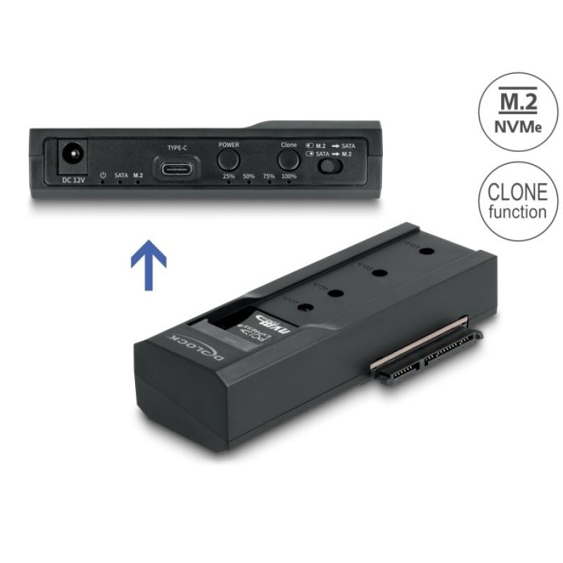 Delock - Memory Controller - Clone Function - 2.5", 3.5", M.2 (6.4 cm, 8.9 cm) - M.2 Card (PCIe NVMe and SATA) / SATA SSD - USB-C 3.2 (Gen 2x1) Kable i adaptery/Adaptery, przejściówki Your Sports Performance
