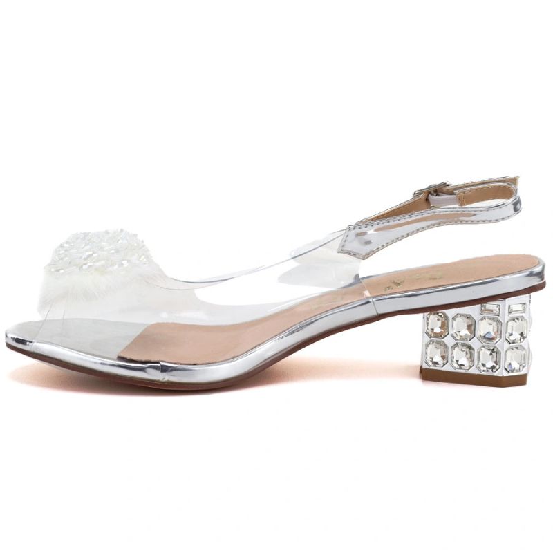 Silver Transparent Sandals with Decorative Heel D&A MR62-9100