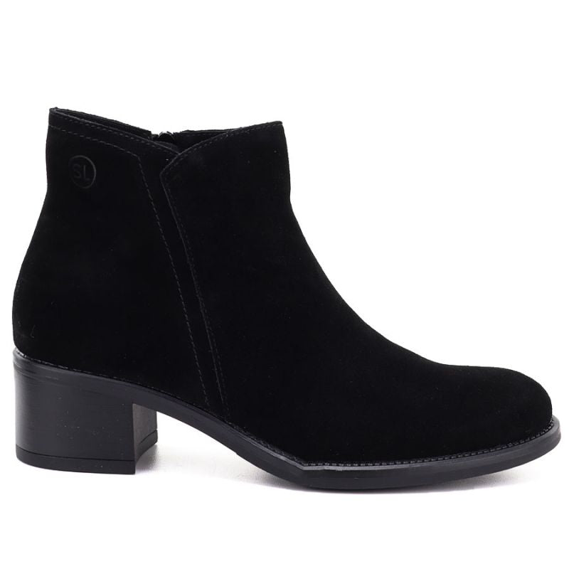 Women's leather ankle boots with a block heel, black Sergio Leone BT-52-S