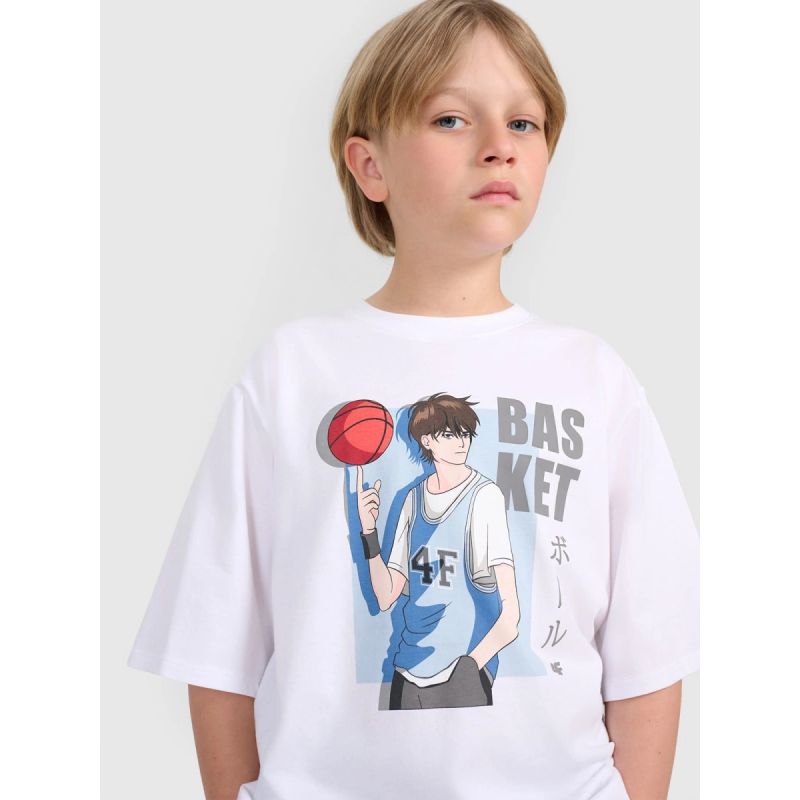 Boy's oversize T-shirt with print 4F 4FJRAW25TTSHM3062-10S *Kategoria tymczasowa Your Sports Performance