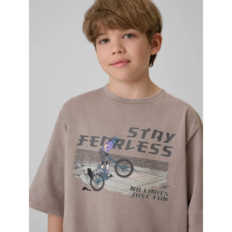 Boy's loose T-shirt with print 4F 4FJRSS26TTSHM4279-25S