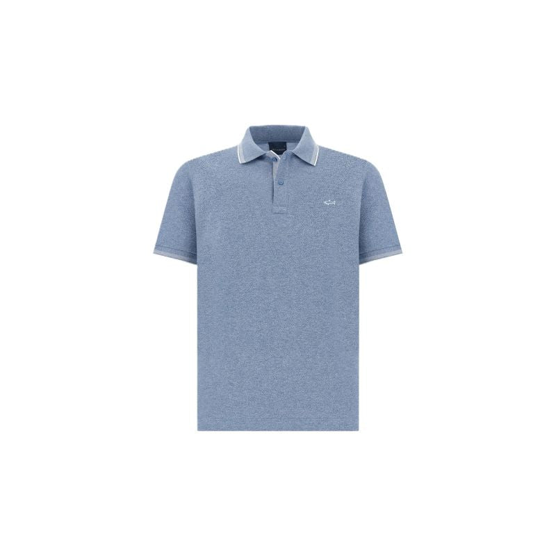 Paul&Shark Men's Cotton Button-Up Polo Shirt, Steel Blue 25411205-991