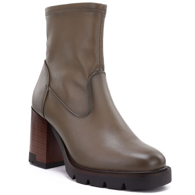 Women's khaki ankle boots with a block heel Potocki 12419