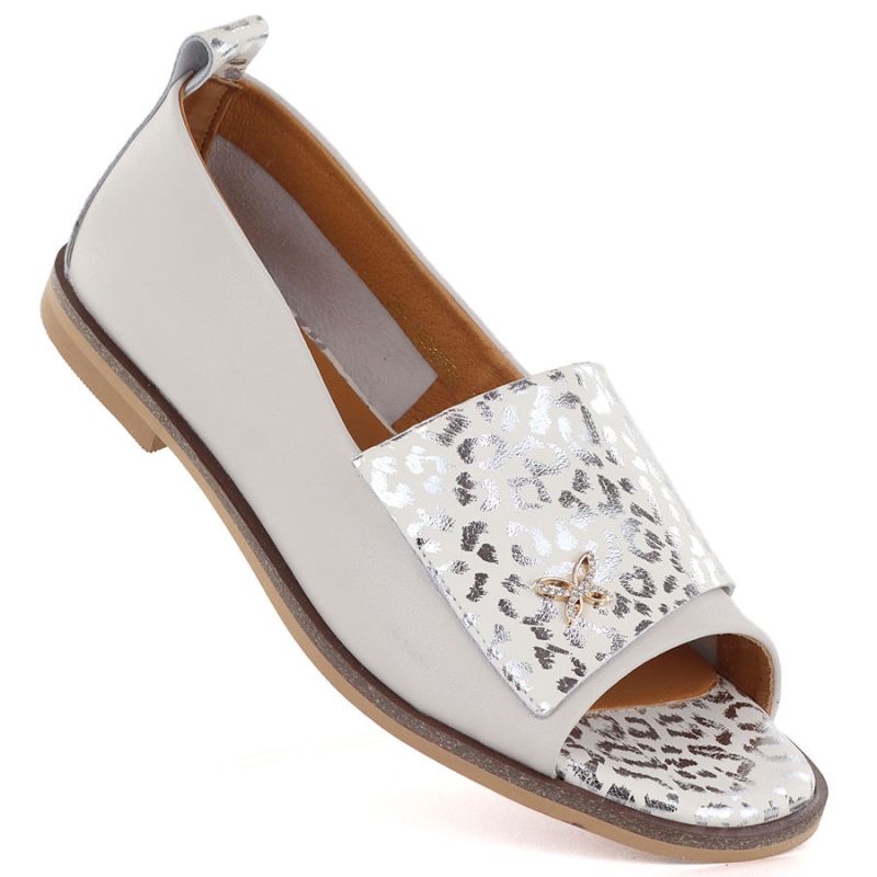 Women's leather open-toe shoes in beige Potocki JE19397 Potocki