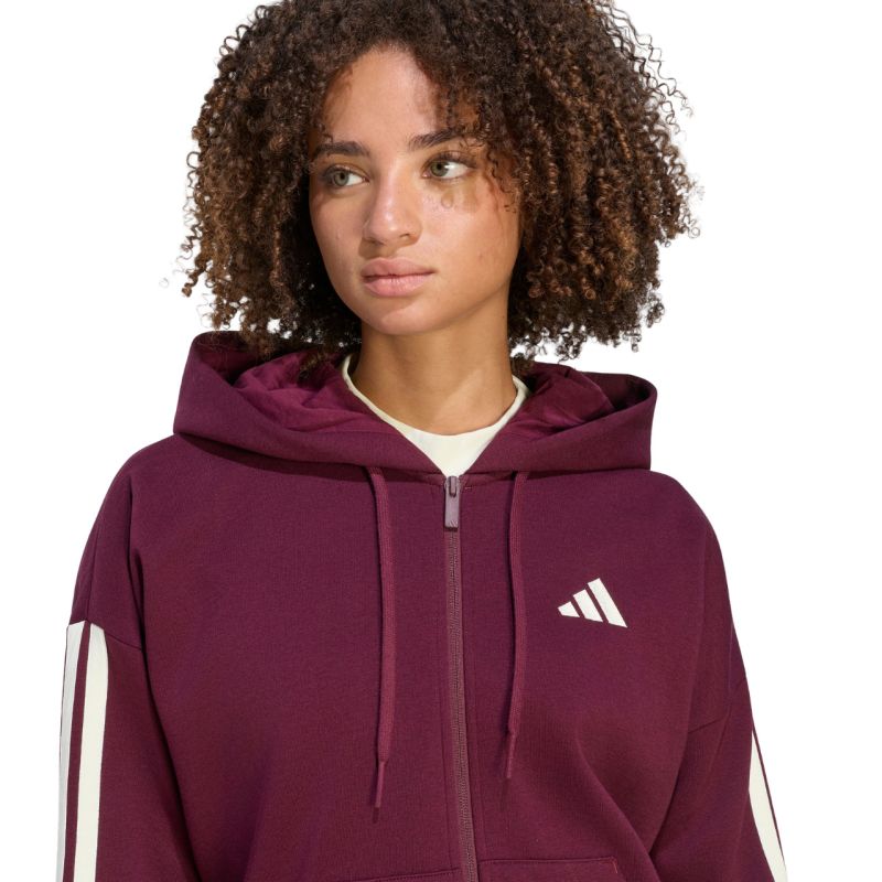 Women's adidas Essentials 3-Stripes Full-Zip Burgundy Sweatshirt KX0785