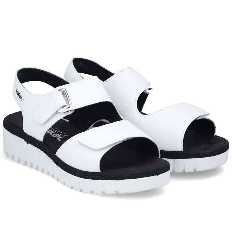 Women's leather wedge sandals white Rieker V1382-80 Rieker