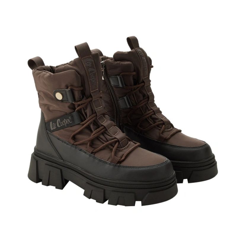Lee Cooper Women’s Brown Winter Boots, Fleece-Lined Ankle Boots with Zip