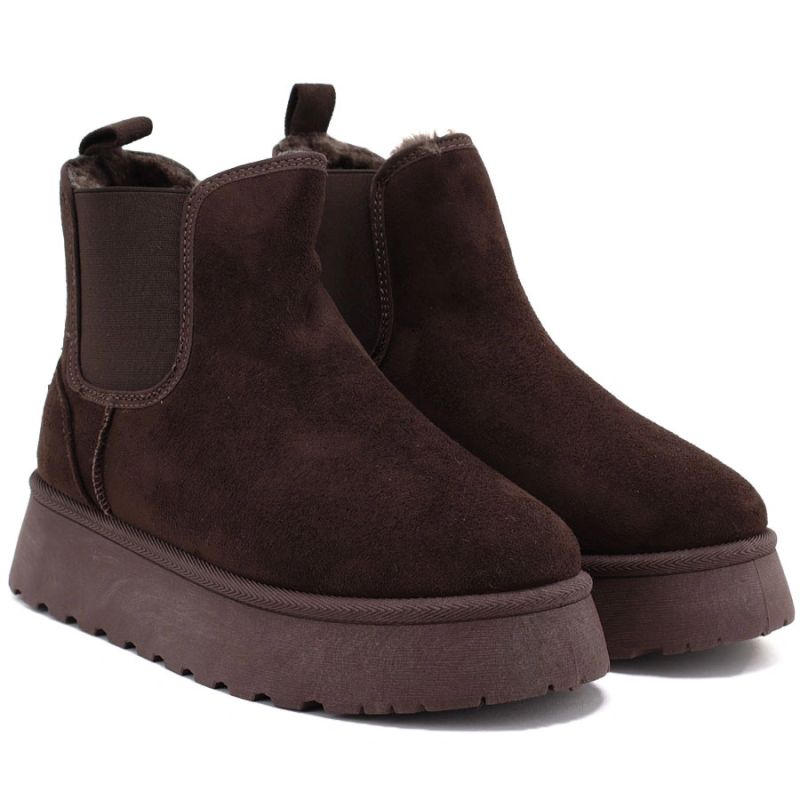 Waterproof women's snow boots, platform ankle boots, brown Big Star UU274174