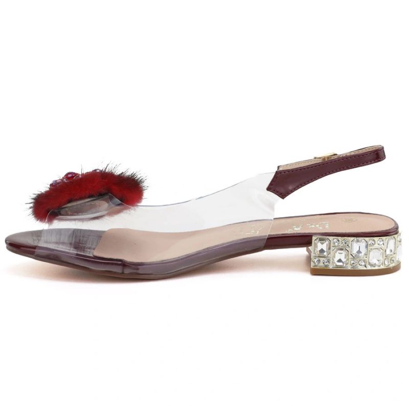 Women’s Transparent Embellished Sandals, Burgundy D&A MR62-9072