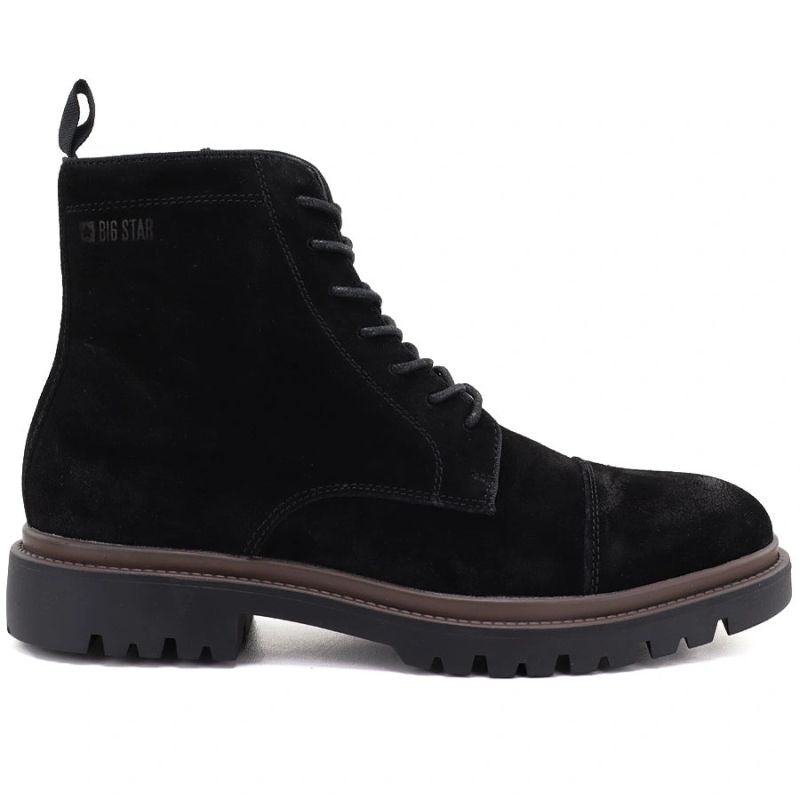 Men's leather ankle boots, unlined, suede, black, Big Star UU174221