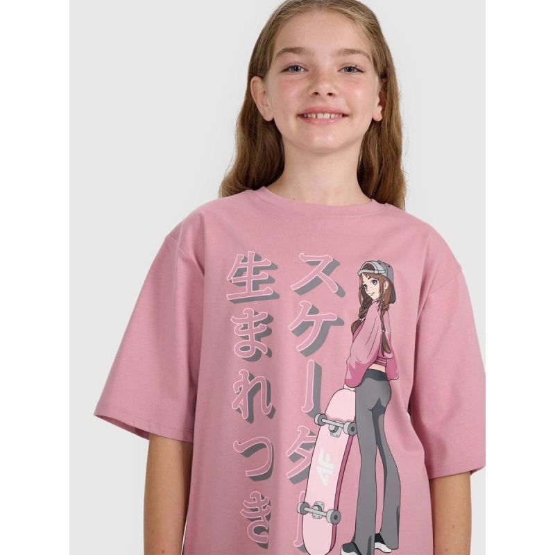 Oversized T-shirt with print for girls 4F 4FJRAW25TTSHF2936-54S *Kategoria tymczasowa Your Sports Performance