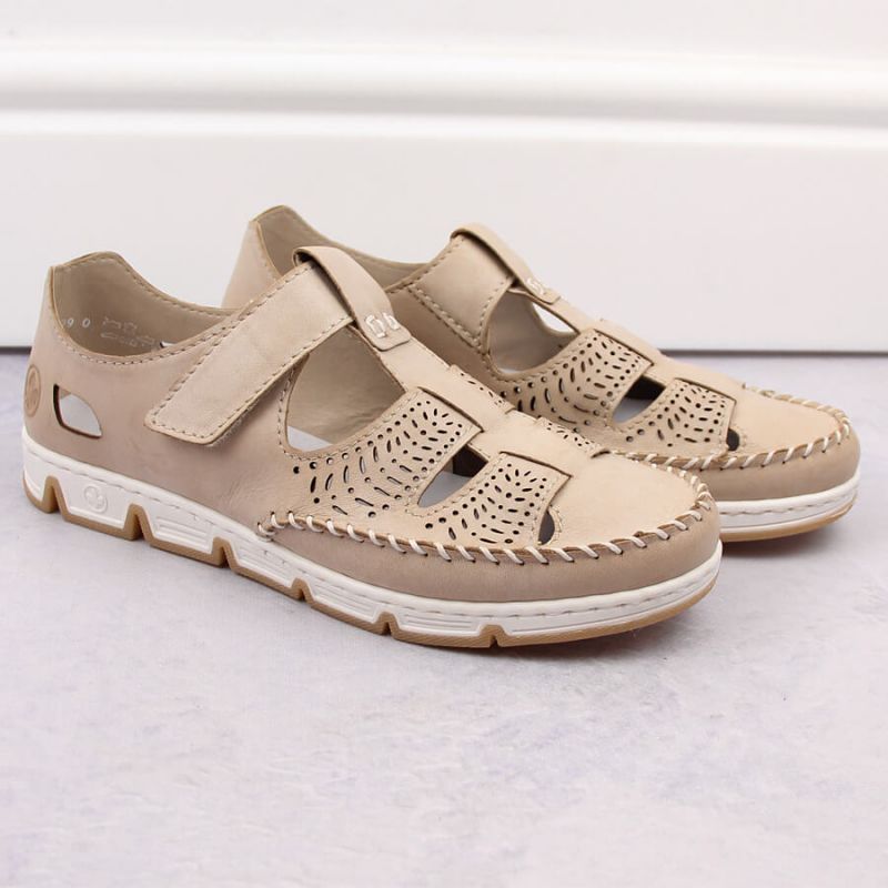 Rieker W RKR651 beige leather openwork shoes with velcro Footwear/Lifestyle/Rieker Your Sports Performance