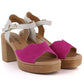 Vinceza 26-66943 Pink and Beige Leather Heeled Sandals Vinceza