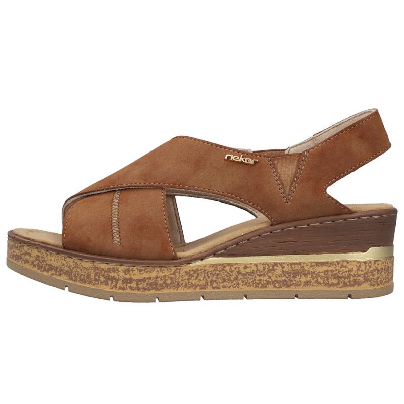Comfortable women's wedge sandals, brown, Rieker 63782-24 Rieker