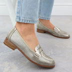 Women's openwork loafers, metallic gold, Potocki 12581 Footwear Your Sports Performance